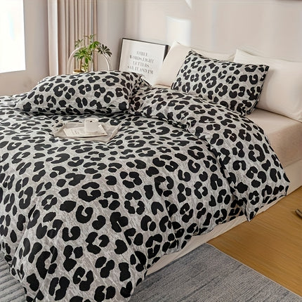 3pcs Leopard Print Duvet Cover Set - & Animal Print, Zipper Closure, Machine Washable