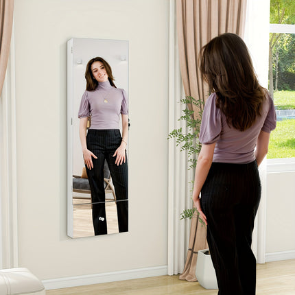 Wall Mounted Jewelry Cabinet Armoire Full-Length Mirror w/ LED Lights & Drawer