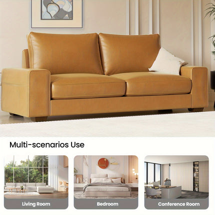 Leather Couch Modern Mid Century Faux Leather Couch, Loveseat Sofa with Wide Arm