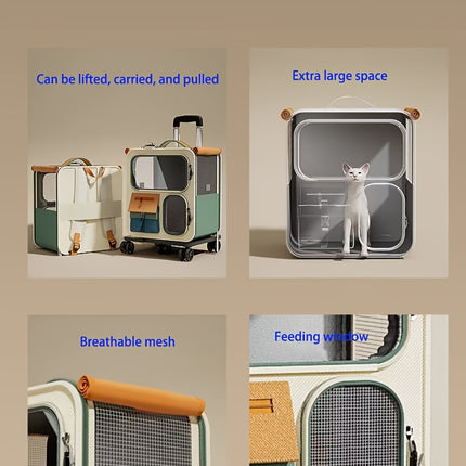 Pet Rolling Suitcase with Five Silent Wheels, Anti-Slip And Shockproof Cat Carrier