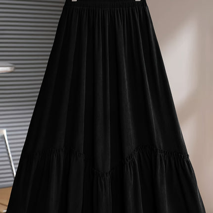 Plus Size, Women's Plus Size Winter Maxi Skirt - Elegant Wide Swing Skirt with Ruffle Hem