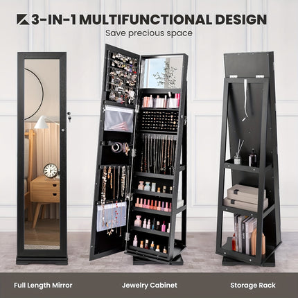 360° Rotating Jewelry Cabinet With Taller Full-length Mirror