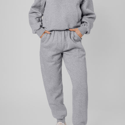 Gray Solid Exposed Seams Hoodie and Joggers Activewear Set