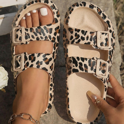 Parchment Retro Leopard Double Buckle Comfy EVA Slippers