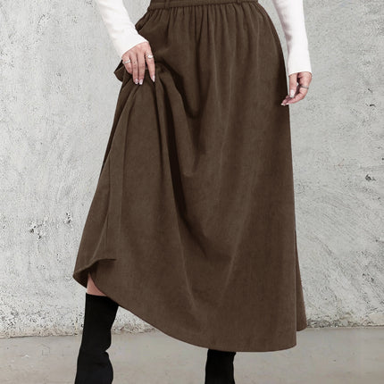Winter Corduroy Women'S Casual High-Waisted A-Line Skirt, Thick And Versatile Long Pleated Umbrella Skirt.