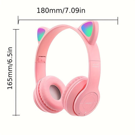 Wireless Headphones, Cat Ears Glow, Foldable Plug-in Card Stereo Headphones Wireless Protocol