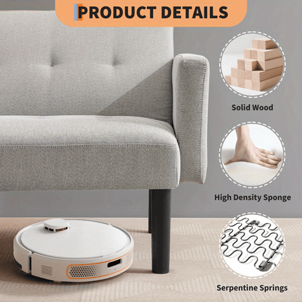 Sofa Bed, PU Leather Small Couch Sofa with Wood Legs&700lbs Capacity, Adjustable Folding Loveseat
