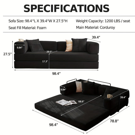 Sofa Bed | Convertible Floor Boneless Couch with Comfy Pillow, Modular Modern Corduroy Sofa