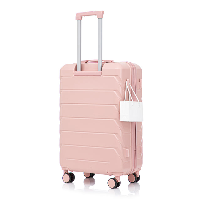 28 Inch ABS Hard Shell Large Travel Checked Luggage - Scratch Resistant Surface Four Multi-Directional Wheels,  With Combination Lock and Side Hooks .(Pink)