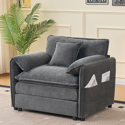Oversized 41.73' Sofa Chair, Modern Upholstered Armchair with 1 Toss Pillow, Modular Sectional Sofa for Living Room, Deep Seat Reading Sofa for Bedroom Apartment, DIY Combination Chenille,Grey