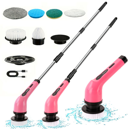 Rotating Electric Scrubber  Pink Wireless with Extended Handle, 2 Adjustable Speeds