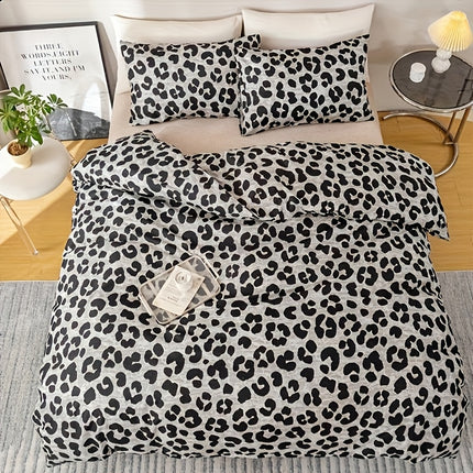 3pcs Leopard Print Duvet Cover Set - & Animal Print, Zipper Closure, Machine Washable