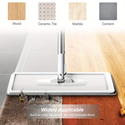 Mop And Bucket with Wringer Set, White Flat Squeeze Mop Bucket Set for Floor Cleaning, Wet Dry Mop for Wall Cleaner with Long Handle, Hardwood Floor Mop with 3 Microfiber Cloths