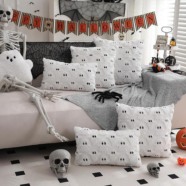 Halloween Pillow Covers 18x18 Inch White Ghost Throw Pillow Cases Soft Plush  Couch Cushion Case For Chair Sofa Bedroom Living Room Home Decor