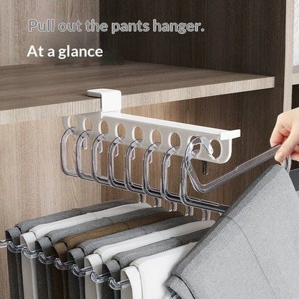 Space-saving No-drilling Home Pull-out Slide Rail Pants Rack For Storage