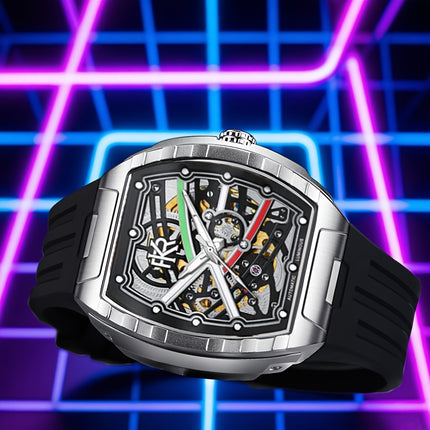 Men'S Barrel-shaped Tape Automatic Mechanical Watch | 3D Case, Double-sided Openwork