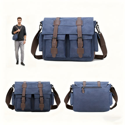 Large Capacity Vintage Canvas Crossbody Bag, Reasonably Partitioned, Durable And Washable Shoulder Bag,