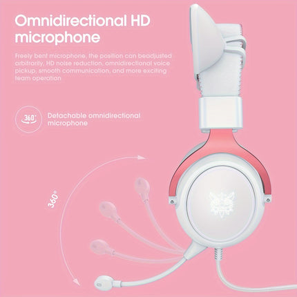 Cat Ear Gaming Headset with Microphone, Anime Inspired On-Ear Headphones, 3.5mm Jack