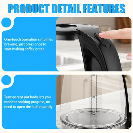 110V High Borosilicate Electric Kettle 33.85-101.44oz Capacity, 1000W Power, Easy Cleaning,