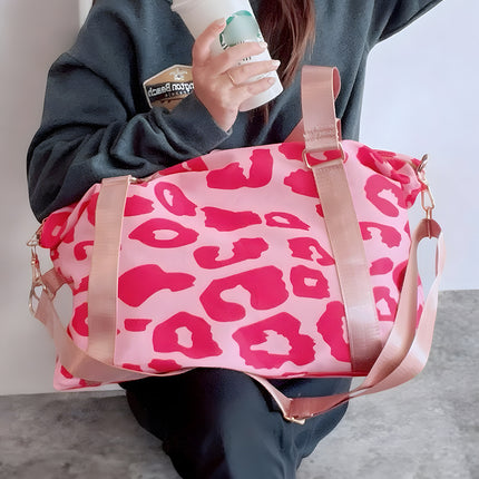 Bright Pink Leopard Print Luggage Tote Bag