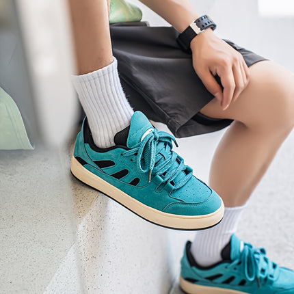 Men'S Fashionable Low-Top Skate Sneakers - Vibrant Teal, Faux Cover, Lace-Up Design