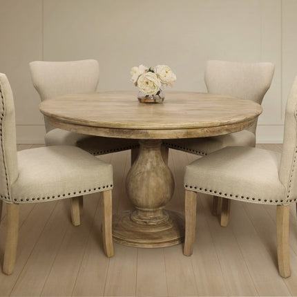 Five Piece Natural Round Solid Wood Dining Set with Four Chairs