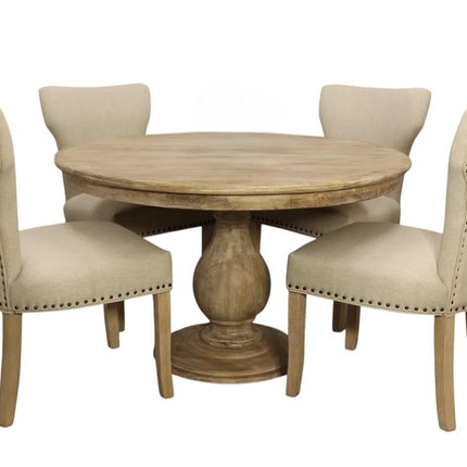 Five Piece Natural Round Solid Wood Dining Set with Four Chairs