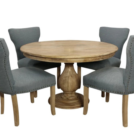 Five Piece Natural Round Solid Wood Dining Set with Four Chairs