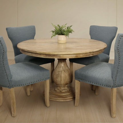 Five Piece Natural Round Solid Wood Dining Set with Four Chairs