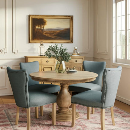 Five Piece Natural Round Solid Wood Dining Set with Four Chairs