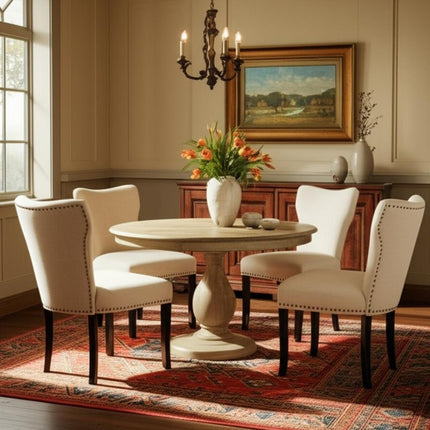 Five Piece Natural Round Solid Wood Dining Set with Four Chairs