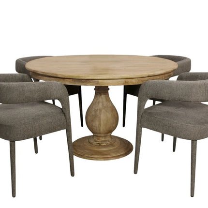 Five Piece Dark Brown Round Solid Wood Dining Set with Four Chairs
