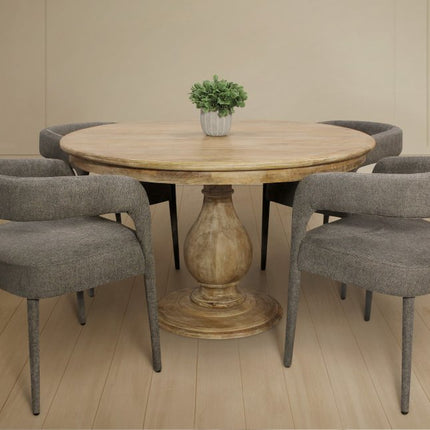 Five Piece Dark Brown Round Solid Wood Dining Set with Four Chairs