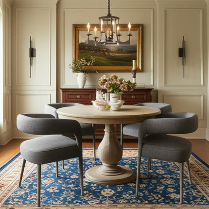 Five Piece Dark Brown Round Solid Wood Dining Set with Four Chairs