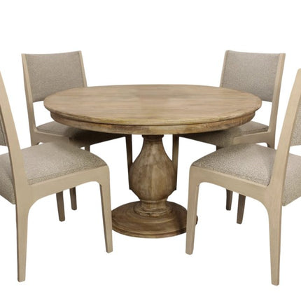 Five Piece Natural Round Solid Wood Dining Set with Four Chairs