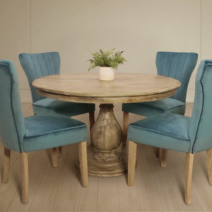 Five Piece Natural Round Solid Wood Dining Set with Four Chairs