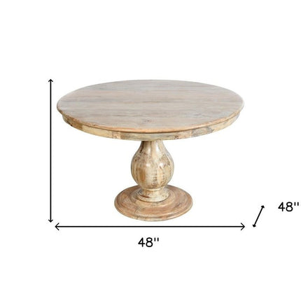 Five Piece Natural Round Solid Wood Dining Set with Four Chairs