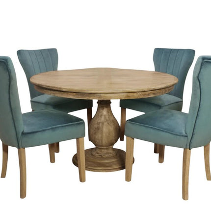Five Piece Natural Round Solid Wood Dining Set with Four Chairs