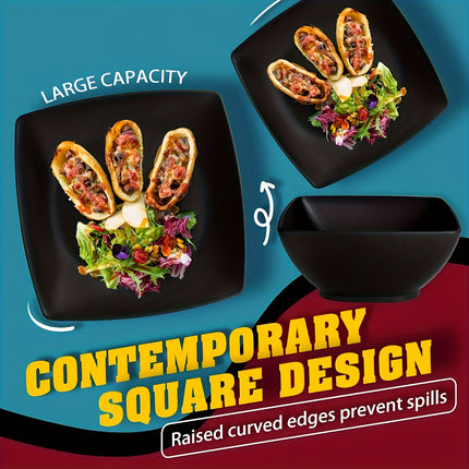 16/32pcs Plastic Tableware Set - Classic Square Lightweight Design, Durable Dinner and Salad Plates,