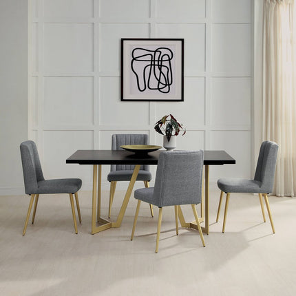63" Black and Gold Solid Wood and Metal Trestle Base Dining Table
