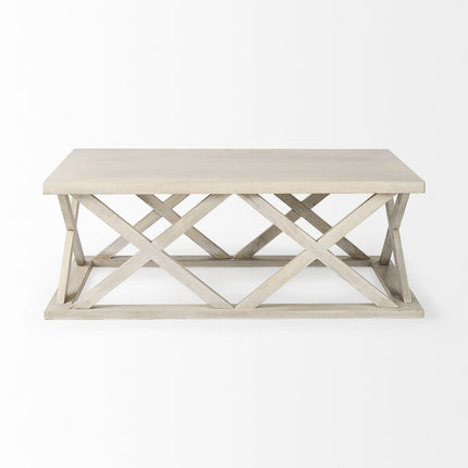 48" Off White Solid Wood Distressed Geo Frame Coffee Table