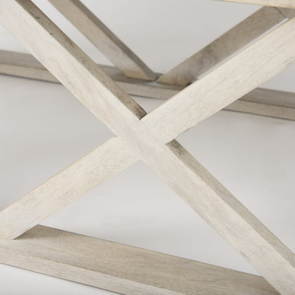 48" Off White Solid Wood Distressed Geo Frame Coffee Table