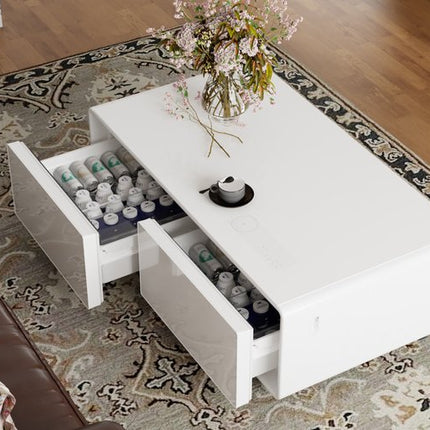 51" White Solid Wood Coffee Table With Two Drawers