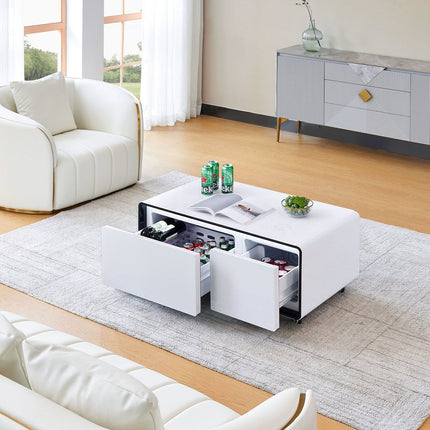 42" White Solid Wood Coffee Table With Two Drawers