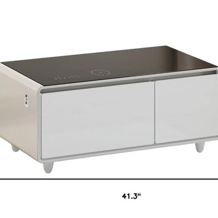 41" Black and White Glass and Acrylic Solid Coffee Table With Two Drawers