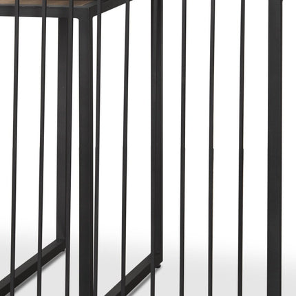 Set of Two Natural and Black Solid Wood and Metal Square Sled Nested Tables