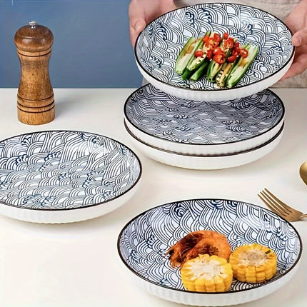 6pcs Ceramic Plate Set Japanese Creative Dishware Simple Deep Plates Pasta Dishes Sushi Platter