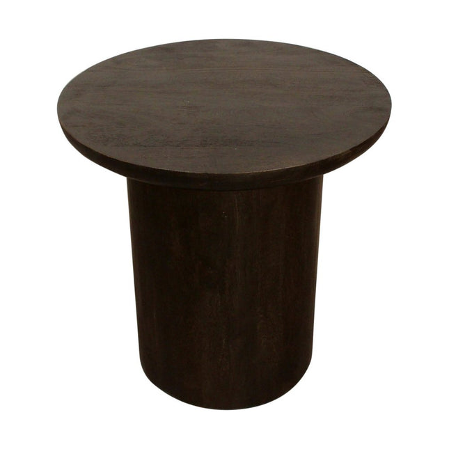 24" Dark Brown Distressed Solid Wood Round Pedestal End Table