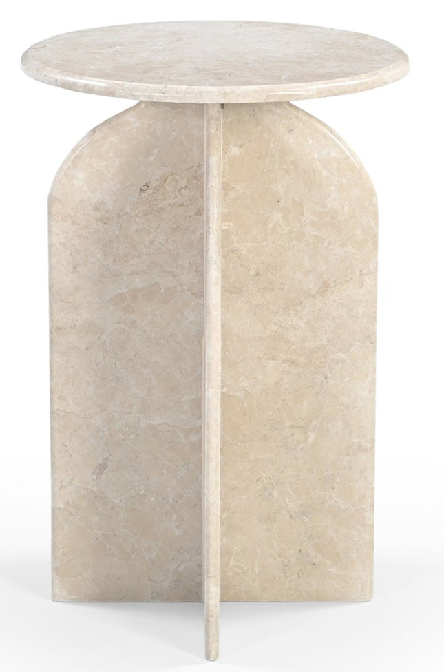 24" Cream Marble Round Pedestal End Table