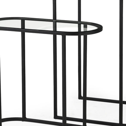 Set of Two 13" Clear and Black Glass and Metal Tray Tables